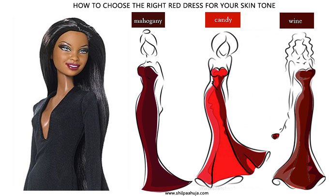 how_to_select_and_style_red_cocktail_dress_skin_tone_choose_party_fashion_ideas_dark_very