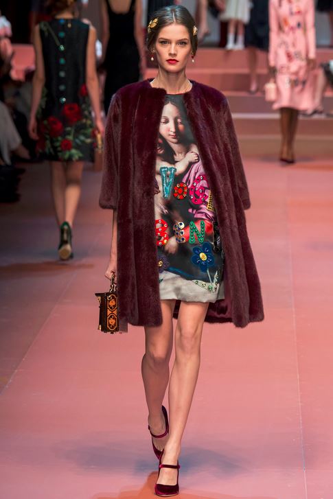 fall-2015-winter-2016-fashion-color-trends-runway-dolce-gabbana-burgundy-fur-jacket-rtw-dress