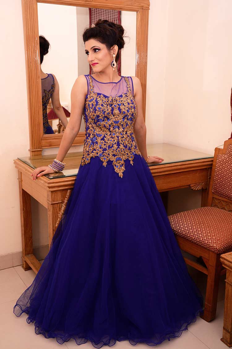 Indian Engagement Gown | Blue Dress & Bridal Hairstyle