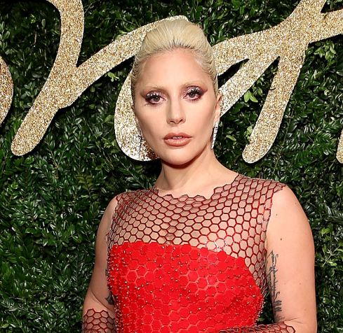 lady-gaga-british-fashion-awards-blonde-hair-color-red-dress-makeup