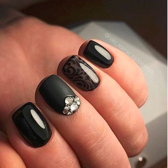 black-nail-art-designs-latest-2016-nails-ideas-glossy-party-nailart-embellished