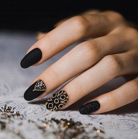 black-nail-art-designs-latest-pinterest-embellished-microbead-2016