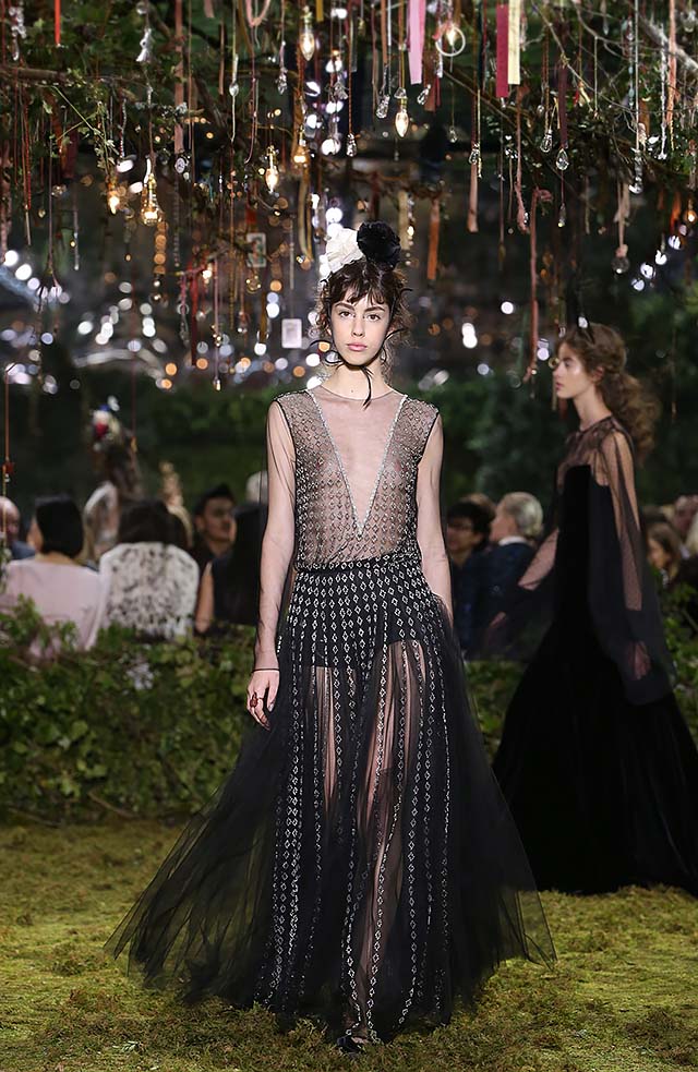 Dior-Haute-Couture-SS17-Look-45-net-gown-black-v-neckline-full-sleeves-brown-finger-ring