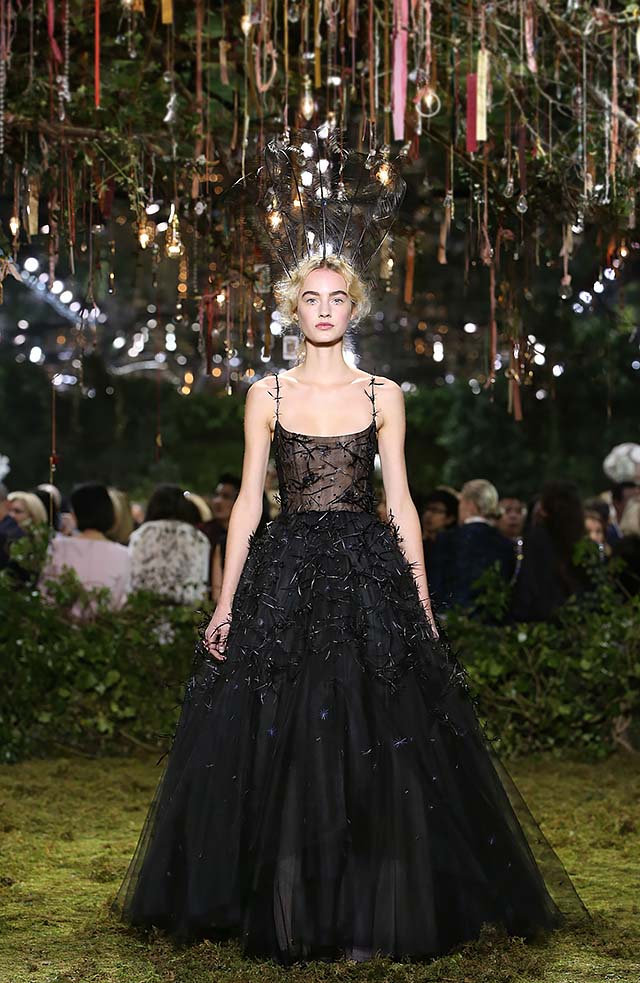 Dior-Haute-Couture-SS17-Look-49-black-sleeveless-net-gown-feathered-head-accessory