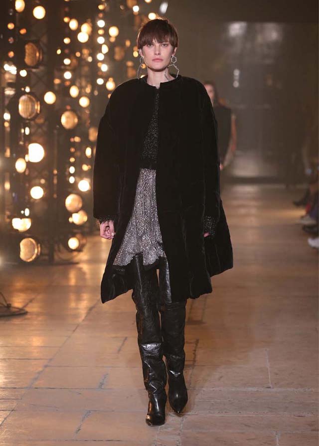 Isabel-Marant-fw17-fall-winter-2017 (4)-shiny-dress-velvet-coat-black-knee-high-booties