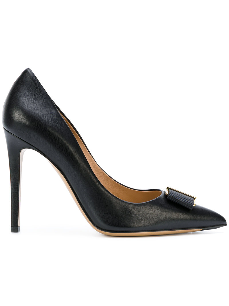 Salvatore Ferragamo - bow embroidered pumps - women - Calf Leather/Leather - 6, Black