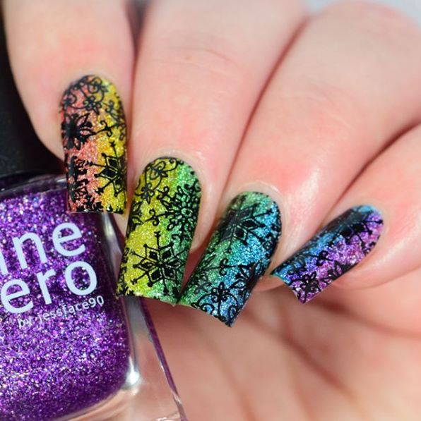 colorful-rainbow snow nail art designs-glitter-gradient-winter-nails-bright