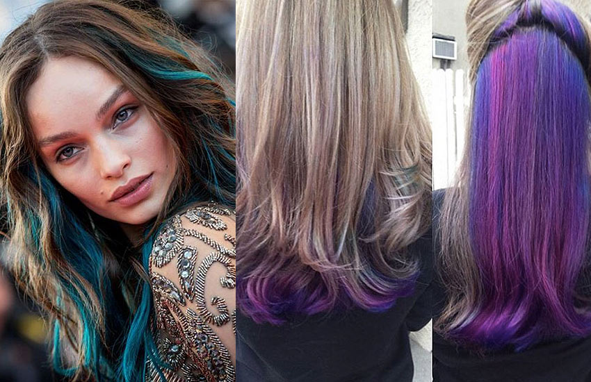 brown-hair-with-color-underneath-rainbow-color-purple-teal-blue-latest-trends