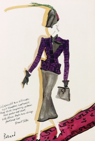 christian-berard-illustration-schiaparelli-haute-couture-rigid-shoulders-brief-skirt-feather-hat