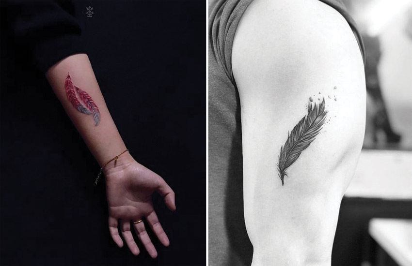 best-arm-feather-tattoo-art-designs-ideas-watercolor-fine-line