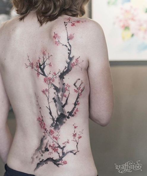 best sakura flower cherry blossom tree tattoo design back