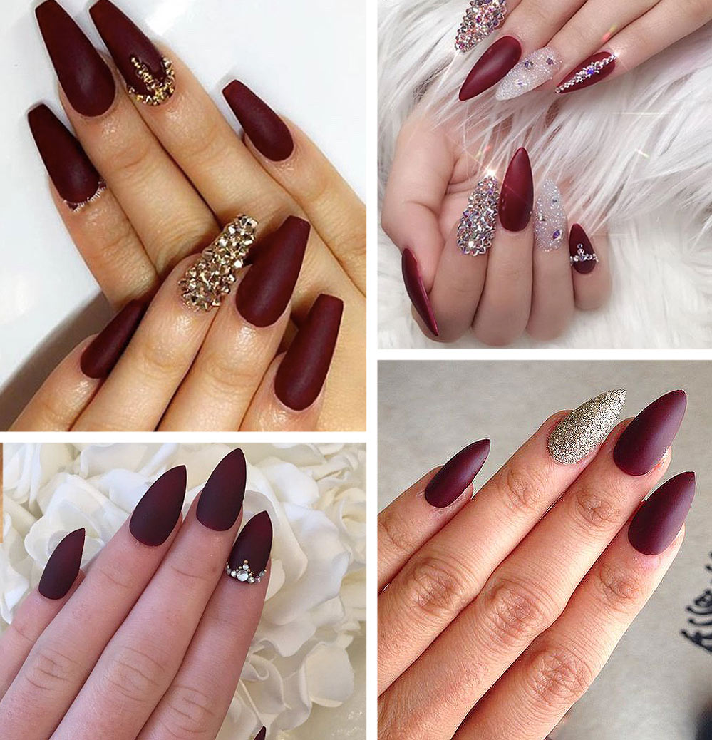 burgundy-stiletto-nails-latest-colors-trends-nugundy-nail-designs