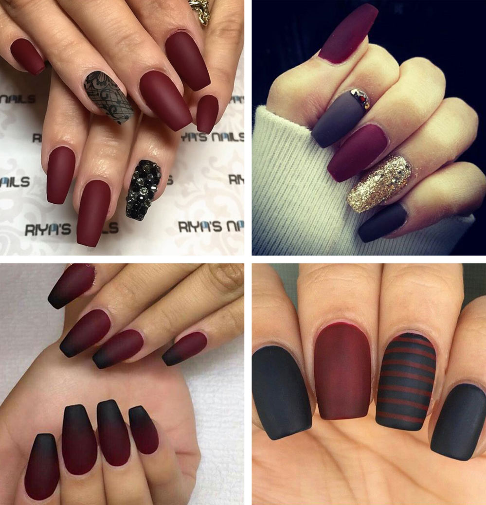 burgundy-with-black-nails-bright-colors-combo-mailart-spray-gel-nails