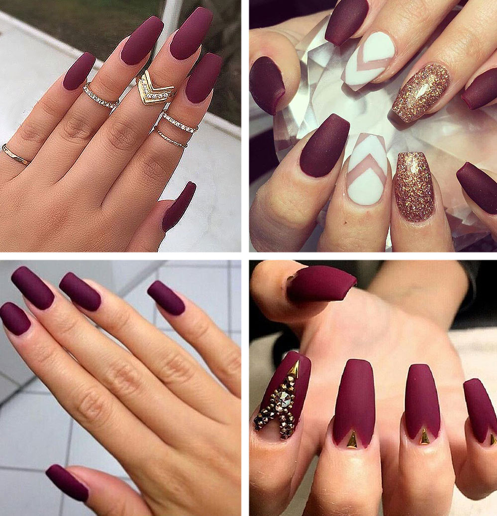 15 Matte Black Gel Nail Art Designs, Ideas & Trends 2016 | Red acrylic nails,  Wine nails, Burgundy nails