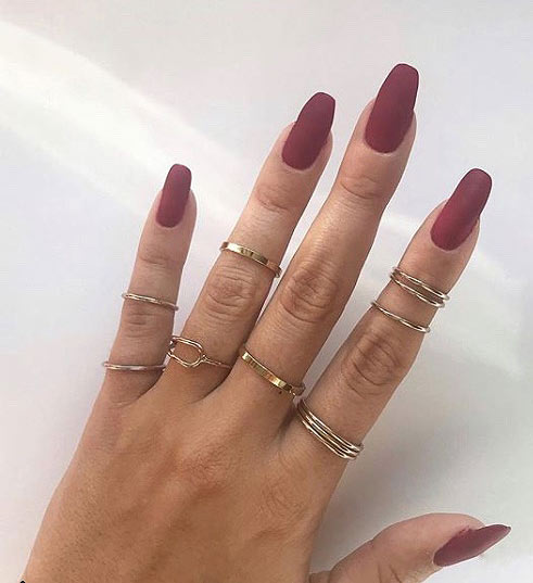 Buy CoolNail Gold Color Diamond Matte Burgundy Press on Wear False Nails  Extra Long Stiletto Frosted Fingersnails Adhesive Tapes Faux Ongles Online  at Low Prices in India - Amazon.in