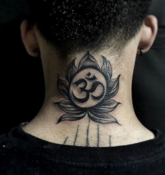 om-lotus-tattoo-men-neck-designs-trends-ideas