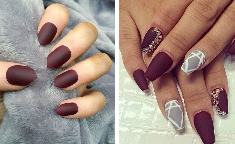 pointy-short-nails-burgundy-nails-different-shapes-ocassions-trendy-art