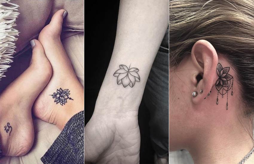 small lotus tattoos tiny fine line ankle helix flower tattoo ideas