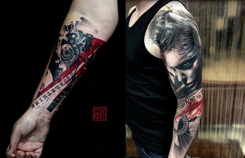 arm-tattoo-trash-polka-design-art-trend