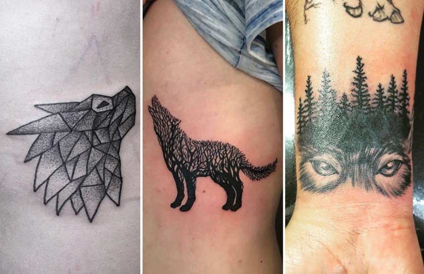 wolf symbol line dot work geometric tattoo designs