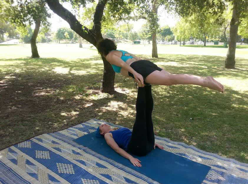 Acro yoga with child in gym Royalty Free Vector Image