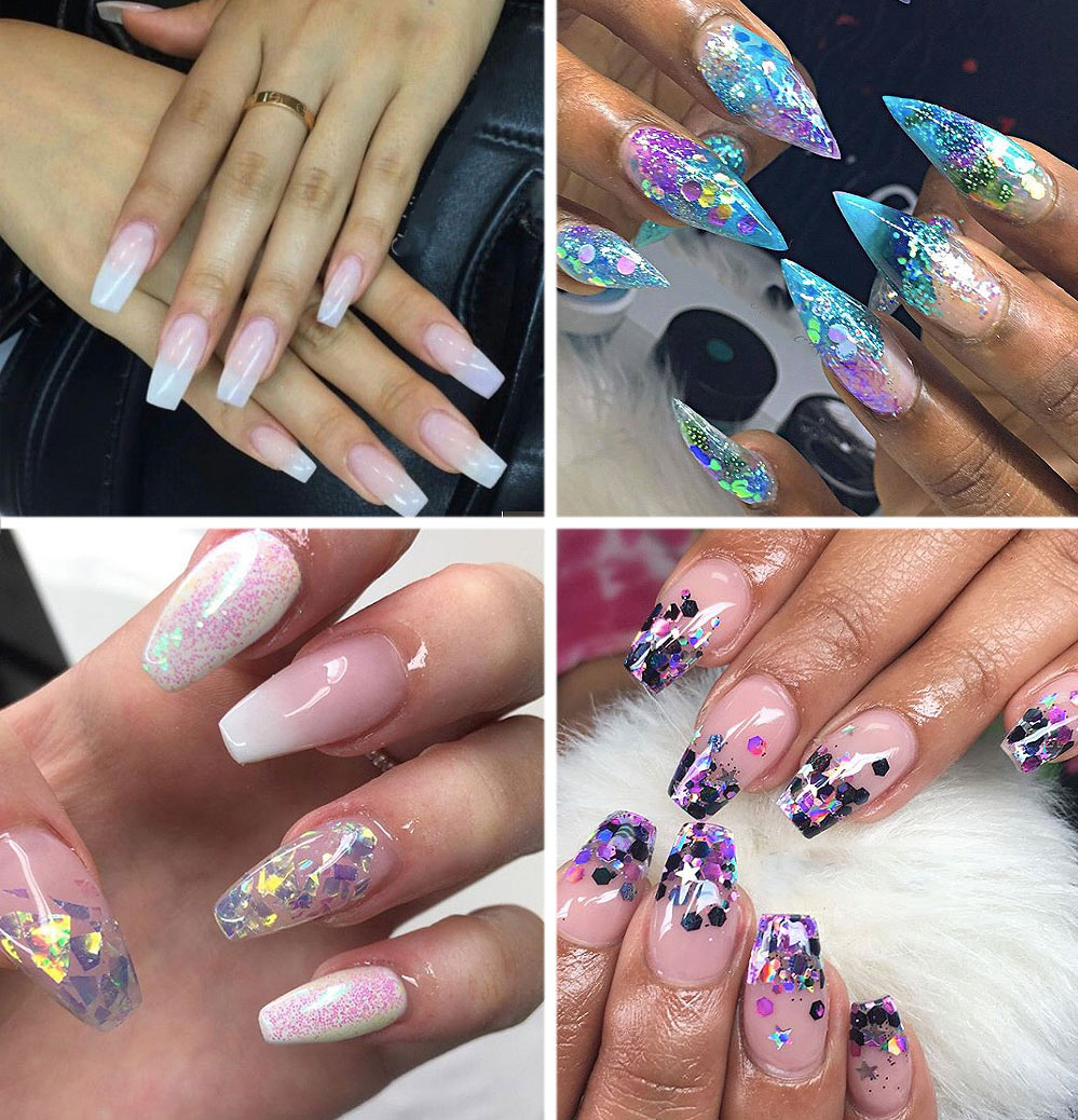 clear-acrylic-nails-latest-fake-nails-trend-glittery-shimmery-nail-nail-art