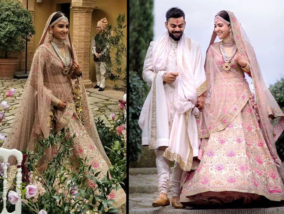 anushka sharma bollywood virat kohli wedding pink lehenga