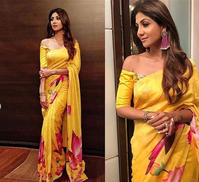 House of Masaba Latest Saree Trends 2019 Large Prints Shilpa Shetty