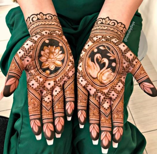 Latest Mehendi Designs Beautiful Trends for Girls lotus swan