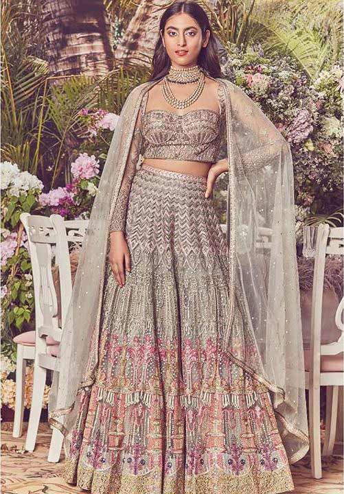 Buy Delectable Navy Blue Sequins Work Georgette Lehenga With Printed  Dupatta At Ethnic Plus